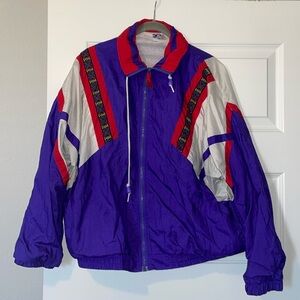 80s Vintage Windbreaker Jacket Womens Size Medium Jacket Geometric Rainbow trim